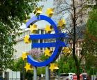 Sculpture of the logo of the European Central Bank, Frankfurt, Germany