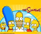 The five members of the Simpsons, Homer Simpson and Marge Bouvier family and their three children Bart, Lisa and Maggie