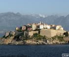 View of the town of Calvi, located on the shores of the Mediterranean Sea on the island of Corsica, France