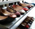 Ballet flats or Dolly shoes in a shoe store. It is a type of flat and simple feminine shoe