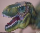 The head of a dinosaur with mouth open