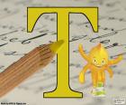 The Greek letter Tau colored yellow, T