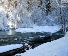 Beautiful image of a river covered by snow in winter