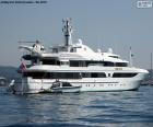 The luxury yacht Lady Marina of 64 metres in length, with a helicopter on its deck