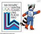 Logo and mascot Roni in the Olympic Games of Lake Placid 1980, United States. Where were 1072 athletes from 37 countries