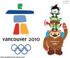 Logo and mascots Miga, Quatchi and Sumi of the Olympic Games of Vancouver 2010, Canada. With the participation of 2632 athletes from 82 countries