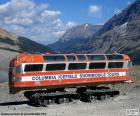 A snow coach is a specialized passenger transport vehicle, designed to operate over snow or ice, Columbia Icefield