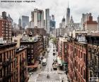 Nice photo of a street in Manhattan, where we see the contrast between the suburbs and the office, Manhattan, New York area