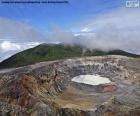 Beautiful image of the main crater of Poás Volcano, located at 2708 meters on the level of the sea, Costa Rica