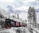 A train passing through a beautiful winter landscape