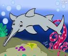 Beautiful drawing of a Sawfish in the bottom of the sea. A drawing of Julieta Vitali