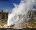 A geyser is a hot spring, which periodically emitted columns of steam and hot water