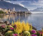 Beautiful image of the city of Montreux from Lake Geneva, Switzerland
