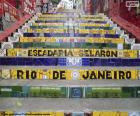 Emblematic staircase, adorned by the artist Jorge Selarón, with hand-painted mosaics full of color, located in the neighborhood of Santa Teresa, Rio de Janeiro, Brazil