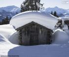 Snow-covered cabin