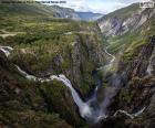 The waterfall of the town of Varingfossen from the top of the Mubdalen. It has a maximum height of 182m