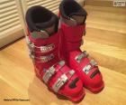 Red alpine ski boots