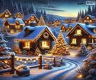 Christmas village covered in snow