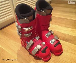 Red alpine ski boots puzzle