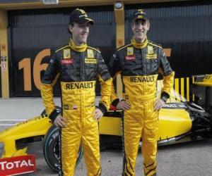 Robert Kubica and Vitaly Petrov, pilots of the Renault F1 Scuderia puzzle