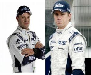 Rubens Barrichello and Nicolas Hülkenberg, pilots of the Williams F1 team puzzle