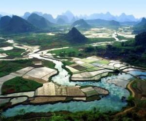 Rural China, river and rice fields puzzle