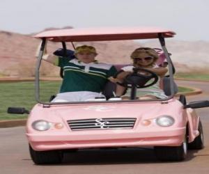 Ryan Evans (Lucas Grabeel), Sharpay Evans (Ashley Tisdale) in the golf car puzzle