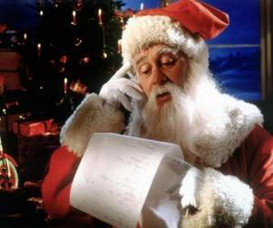 Santa checking the list of names to deliver Christmas presents puzzle