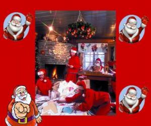 Santa Claus reading letters from the children he has received for Christmas puzzle