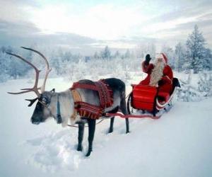 Santa Claus's reindeer dragging a sled puzzle