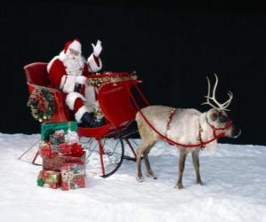 Santa Claus waving from the magical sled loaded puzzle