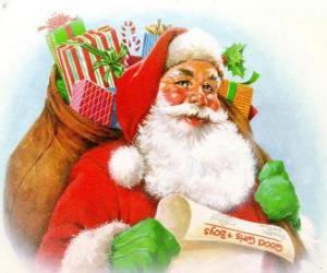 Santa Claus with a sack of Christmas gifts and ready to deliver puzzle