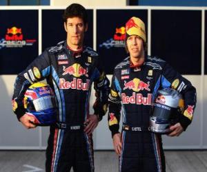 Sebastian Vettel and Mark Webber, pilots of the Red Bull Racing Scuderia puzzle