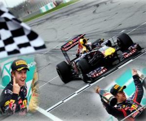 Sebastian Vettel celebrates his victory at the Malaysian Grand Prix (2011) puzzle