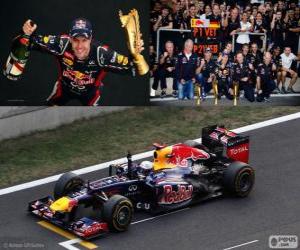 Sebastian Vettel celebrates victory in the Grand Prix di Corea del sud 2012 puzzle