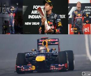 Sebastian Vettel celebrates his win in the 2012 Indian Grand Prix puzzle