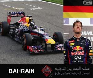Sebastian Vettel celebrates his victory in the Grand Prix Bahrain 2013 puzzle