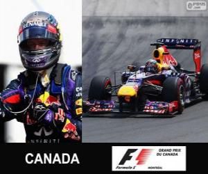 Sebastian Vettel celebrates his victory in the 2013 Canada Grand Prix puzzle