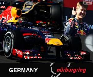 Sebastian Vettel celebrates his victory in the Grand Prix Germany 2013 puzzle