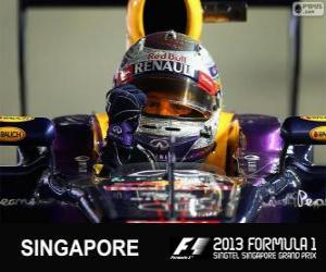 Sebastian Vettel celebrates his victory in the 2013 Singapore Grand Prix puzzle