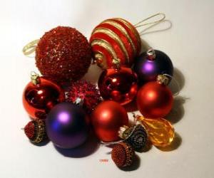 Set of Christmas baubles or balls with different decorations puzzle