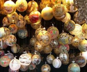 set of Christmas baubles or balls with different decorations puzzle