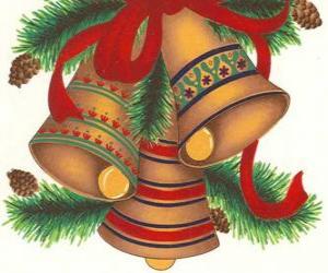 Set of three bells adorned with Christmas decorations puzzle