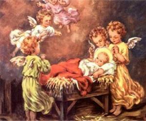 Several angels with baby Jesus puzzle