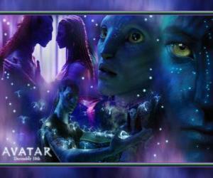 Several pictures of Jake and na'vi avatar Neytiri puzzle