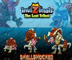 Shellshocked, latest evolution. Invizimals The Lost Tribes. An eccentric magical creature who lives alone in the caves puzzle