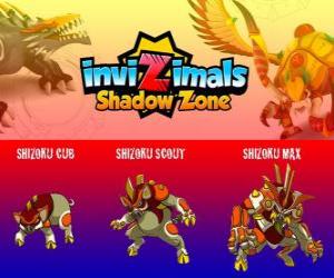 Shizoku Cub, Shizoku Scout, Shizoku Max. Invizimals Shadow Zone. A samurai pig that comes from feudal Japan, a warrior in armor puzzle