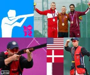 Shooting men's skeet podium, Vincent Hancock (United States), Anders Golding (Denmark) and Nasser Al - Attiyah (Qatar) - London 2012 - puzzle