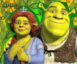 Shrek and Fiona in love and very happy puzzle