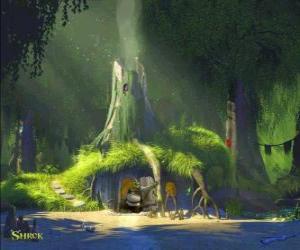Shrek's house in the swamp surrounded by vegetation puzzle